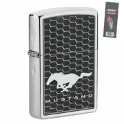 Zippo 49328 Ford Mustang High Polish Chrome Pocket Lighter + FLINT PACK