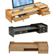 Wood Monitor Stand Riser with Storage Drawer Desk Laptop Organizer Stand Riser