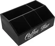 BEBEMOKO Wooden Coffee Bar Organizer Tea and Coffee Storage Box with Compartment Design Rustic Style Sturdy Wooden Accessory for Home Decor and Organization