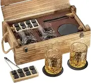 [SELECTION HOME] Whiskey Stones and Glasses Gift Set for Men| Lead Free Whisky Glasses with Chilling Stones - Scotch Bourbon Whiskey Glass Gift Set in Wooden Box | Birthday Gift for Men| Christmas Gift