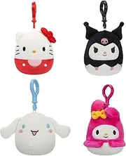 Squishmallows Original Sanrio 3.5-Inch Cinnamoroll, Hello Kitty, Kuromi, + My Melody 4-Pack – Official Jazwares Plush (Clips)