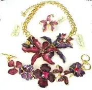 KJL KENNETH J LANE MASSIVE Enamel Crystal Lily Flowers Necklace Set Original Tag