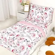 4 Piece Toddler Bedding Set, Flower Toddler Bed Comforter Sets for Girls, Includes Quilted Comforter, Flat Sheet, Fitted Sheet and Pillowcase, Ultra Soft and Breathable, Pink Floral