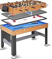 RAYKEEP 54" 4-in-1 Multi Game Table, Combination Game Table Set, Combo Games Table for Home, Game Room w/Soccer, Billiards Tabletop, Table Tennis, Hockey Tabletop