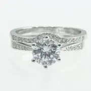 1 2/3 CT Round Diamond Engagement Ring Set F/SI1 14K White Gold Wedding Band