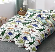 New Soft Doona Duvet Quilt Cover Set - 6 Sizes - Press Studs Closure (Double, Dinosaur Park)