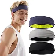 Braylin Men's Headband, 3-Pack Men's Sweatband, Sports Headband for Running, Cycling, Basketball, Fitness Workout, Unisex Headbands