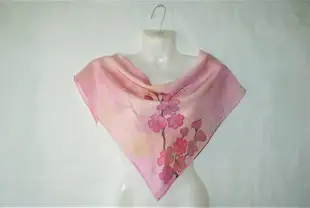 Square cherry blossom scarf Cotton and silk scarf pink Hand painted scarf