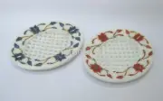 5x4" Marble Soap Dish Multicolor Stone Inlay Work Soap Bar Holder Set of 2 Piece