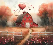 Red Barn Love Heart Art Mouse Pad Computer Gift Valentine Day Cute Americana
