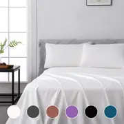 LINENOVA 2000TC Bamboo Blend Sheet Set Flat Fitted Sheet & Pillowcases Set Ultra Soft Comfort Bedding