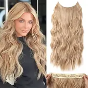 Hair Extensions 20 Inch Long Wavy Blonde Hair Extensions with Invisible Wire Adjustable Size 4 Secure Clips in Hair Extensions for Women