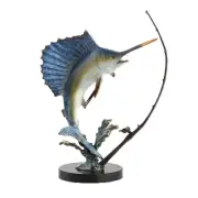 Fighting Sailfish with Tackle Brass Statue on Marble Base