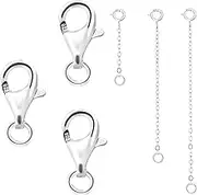 LUTER 3PCS 925 Sterling Silver Lobster Claw Clasps with 3PCS Detachable Necklace Extenders, Bracelet Connectors Lobster Clasp for DIY Bracelet Necklace Anklet Jewelry Making (Sliver)