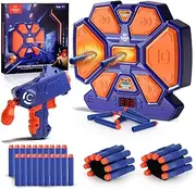 Lehoo Castle Nerf Target, Electronic Digital Target for Nerf Guns, Auto Scoring Shooting Targets with Nerf Gun, 20 Bullets, 2 Hand Wrist Bands, Outdoor Game for Boys Girls