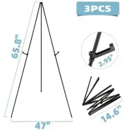 Folding Easels for Display, 3 Pack 65 Inch Metal Floor Easel Stand Tripod Black