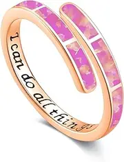 [Twoowl] Faith Hope Love/I Can Do All Things Ring 925 Sterling Silver Opal Ring Adjustable Rings for Women Opal Jewellery for Girls Women