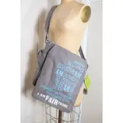 NWT Fair Trade Jute Messenger Crossbody Bag, Gray Blue Eco Handmade Boho, Large