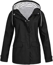 [ADJHDFH] womens jacket fall,deals under $10,great deals,women waterproof rain jacket long sleeve lightweight hiking jackets with hood travel zip up raincoat with pockets（a1-black，s）, A1-black, Small