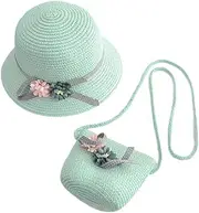 [VALICLUD] Straw Beach with Adorable Floppy Hat and Crossbody Bag Light Green for Summer Outings Handmade Little
