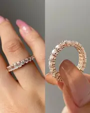 Emerald & Round Cut Moissanite Two-Sided Reversible Band In Solid 10K Rose Gold