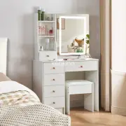 Makeup Vanity Desk Set White Dressing Table with Large LED Mirror & Padded Stool