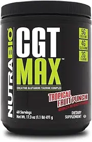 NutraBio CGT-MAX (Fruit Punch) - Creatine, Glutamine, and Taurine Powder