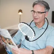 5X Hands-Free Magnifying Glass with 24 Ultra-Bright LEDs Light for Reading, Sewing, Crafts, Neck Wear Large Magnifying Glass for Seniors, 3-in-1 Multi-Functional Design Magnifier with Light