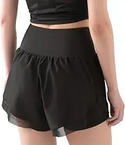 [Esdlajks] Yoga Shorts Yoga Pants Female Pocket Sports Running Fitness Pants High Waist Hip Yoga Shorts (Color : Black, Size : Medium)