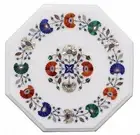 12" Marble Side Table Top Semi Precious Stone Inlay Handicraft