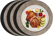 Enaskv Round Placemats Set of 6, Faux Leather Heat Resistant Place Mats Reversible Waterproof Oil-Proof Non-Slip Wipeable Mat for Kitchen Dining Table Indoor Outdoor, Black Khaki