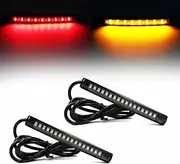 BRAVECOW 2x Universal LED Strip Motorcycle Tail Light with Turn Signals, 17 LED Flexible Brake Stop License Plate Lights Integrated (Amber Red)