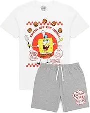 [SPONGEBOB SQUAREPANTS] Mens Pyjamas | Krusty Krab Burger Character White T-Shirt Grey Shorts Pjs | TV Show Merchandise
