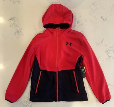 Under Armour YOUTH Full Zip Hooded Storm Jacket, Red/Blk, Sz Large NEW-MSRP $80