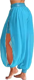 [Yruioon] Women Arabian Princess Belly Dance Costume Loose Fit Split Side Harem Dance Pants Trousers