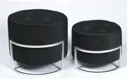 Premium set of 2 round nesting ottomans silver base black velvet
