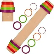 Ireer Adjustable Rolling Pin with Thickness Rings 12 Inch Wood Rolling Pin Wooden Round Tube Roller Clay Tool Pottery Rolling Mud Stick with Spacer Bands for Bar Art DIY Ceramics Craft Sculpting
