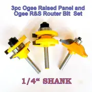 3 pc 1/4" SH Ogee Raised Panel and Ogee Rail & Stile Router Bit Set S