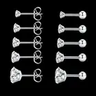 5 Pairs Stainless Steel Round CZ Zirconia Women Men Earrings Ear Stud 0.8mm 20G