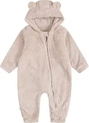 [Jomixa] Baby Fleece Snowsuit, Infant Winter Coat, Hooded Long Sleeve Baby Rompers Jumpsuit with Footies