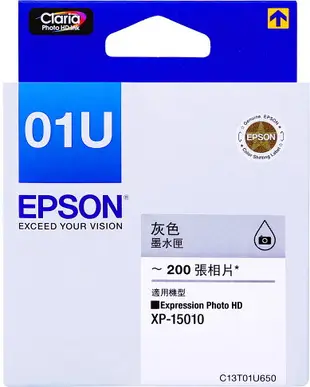 【E平台】 EPSON㊣原廠墨水匣C13T01U150黑色墨水匣/ C13T01U650灰色墨水匣 / C13T01U250藍色墨水匣/C13T01U350洋紅色墨水匣/ C13T01U450黃色墨水匣 01U 顏色單顆任選 適用EPSON 適用型號:XP-15010 墨水匣