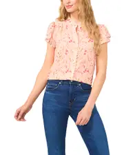 CeCe Floral Double Flutter Short Sleeve Top XL