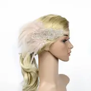 1920s Pink Feather Vintage Bridal Great Gatsby Flapper Headpiece