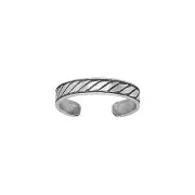 Sterling Silver .925 Diagonal Striped Toe Ring Adjustable Size | Made In USA
