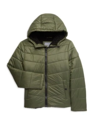 NWT Michael Kors KIDS' FAUX FUR HOODED PUFFER JACKET IN DARK LODEN Size 4