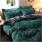 Nordic Bed Duvet Cover 220x240 King Size Comforter Quilt Cover Piece Luxury Flannel Velvet Double Duvet Cover for Home(Dark Green,240X220cm)