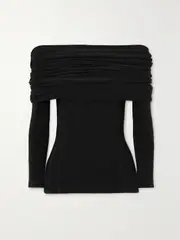[AZ FACTORY] AZ FACTORY - + Lutz Huelle Ruched Off-the-shoulder Stretch-jersey Top - Black - FR 42 FR 42 Black