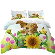 Kids Animal Dogs Art Cute Dachshund in Garden Quilt Cover