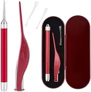 Ear Pick, 2PCS Stainless Steel Illuminated Earwax Removal Kit with Storage Box, High Safety LED Lighted Ear Wax Cleaner Tweezers for Kids (Red)