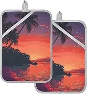 Pot Holders Sets Heat Resistant Orange and Purple Pixelated Beach Potholder with Pockets Kitchen Hot Pads Oven Mitts 2 Pack
